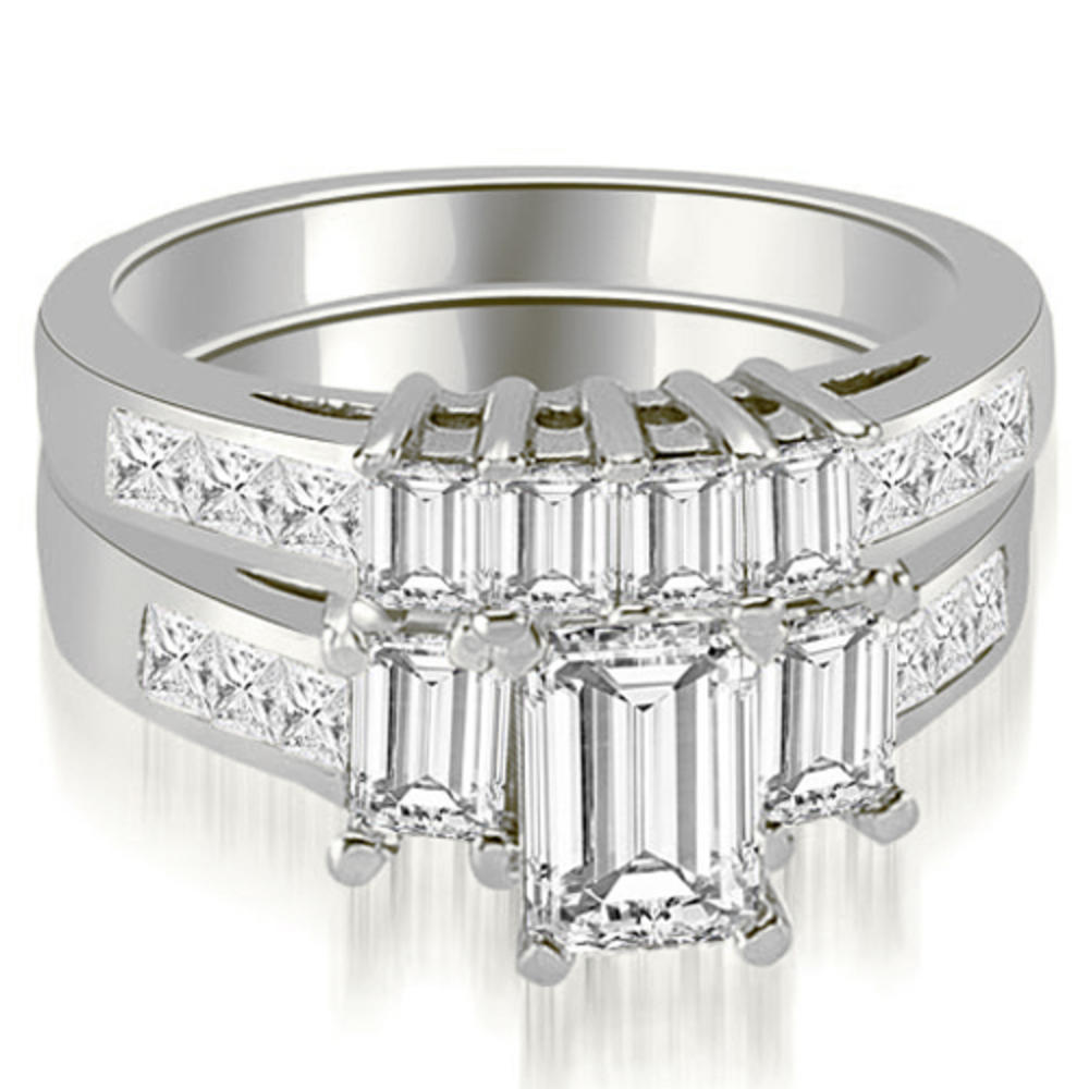 2.45 cttw. 14K White Gold Channel Princess and Emerald Cut Diamond Bridal Set (I1, H-I)
