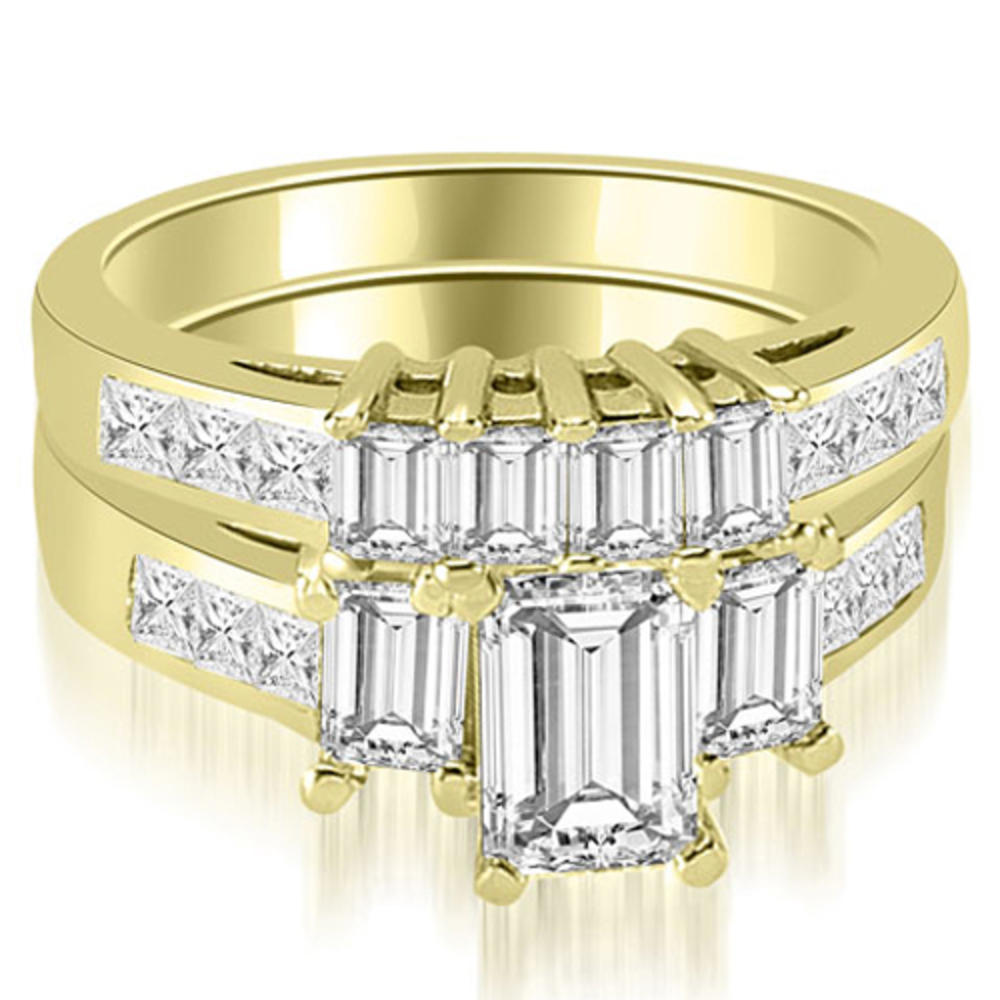 2.50 cttw. 14K Yellow Gold Channel Princess and Emerald Cut Diamond Bridal Set (I1, H-I)