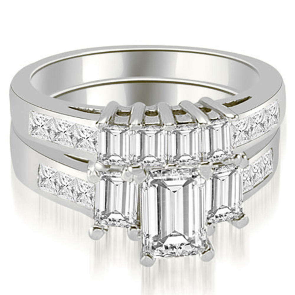 2.45 cttw. 18K White Gold Channel Princess and Emerald Cut Diamond Bridal Set (I1, H-I)