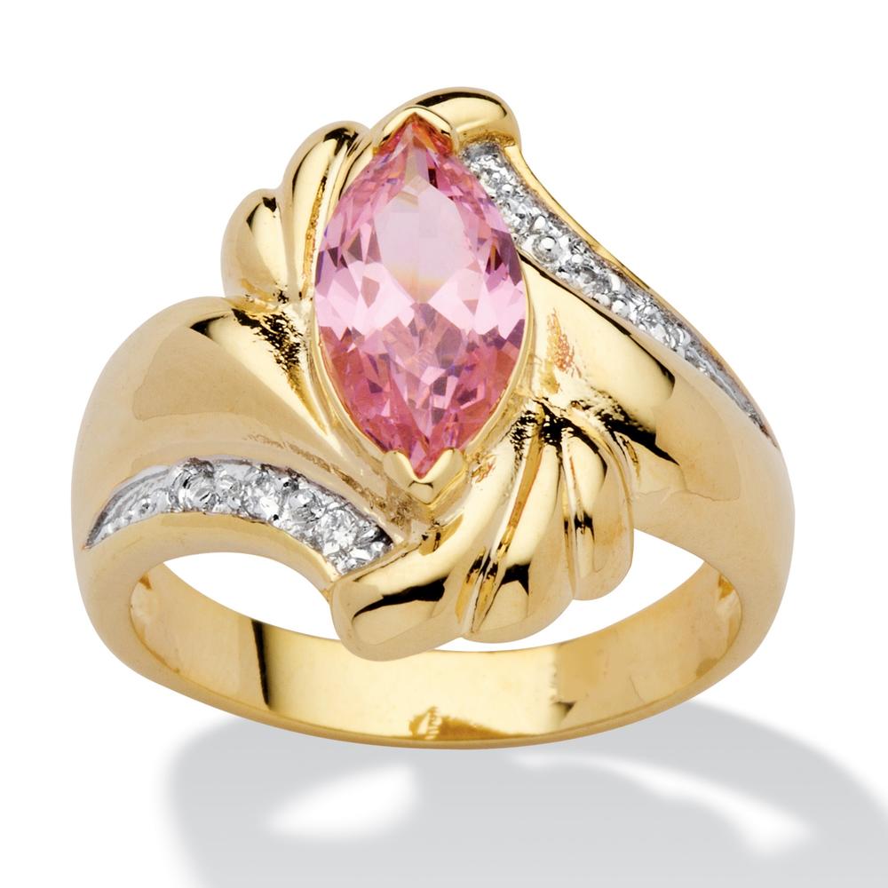 PalmBeach Jewelry 2.05 TCW Marquise-Cut Pink Cubic Zirconia 14k Gold-Plated Ring