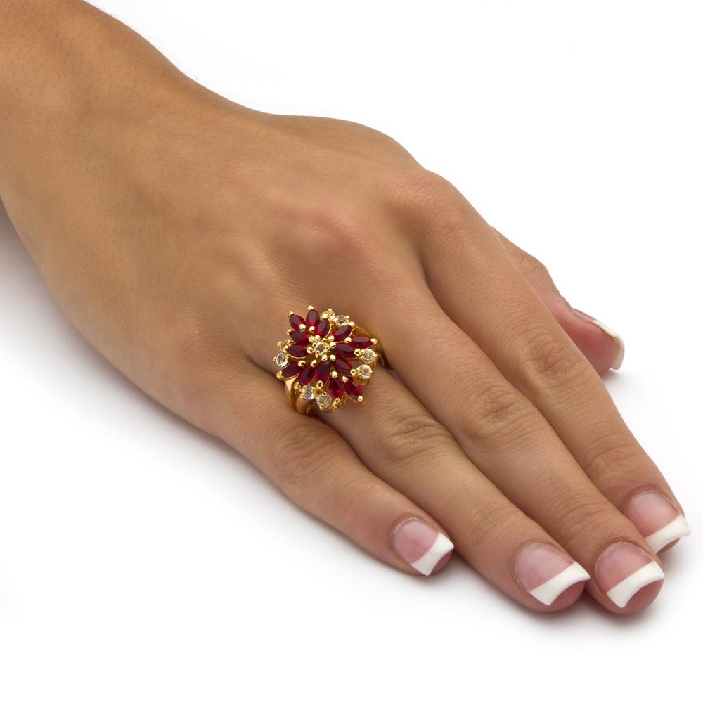 PalmBeach Jewelry Marquise-Cut Red Crystal and Round White Crystal 14k Yellow Gold-Plated Cocktail Ring
