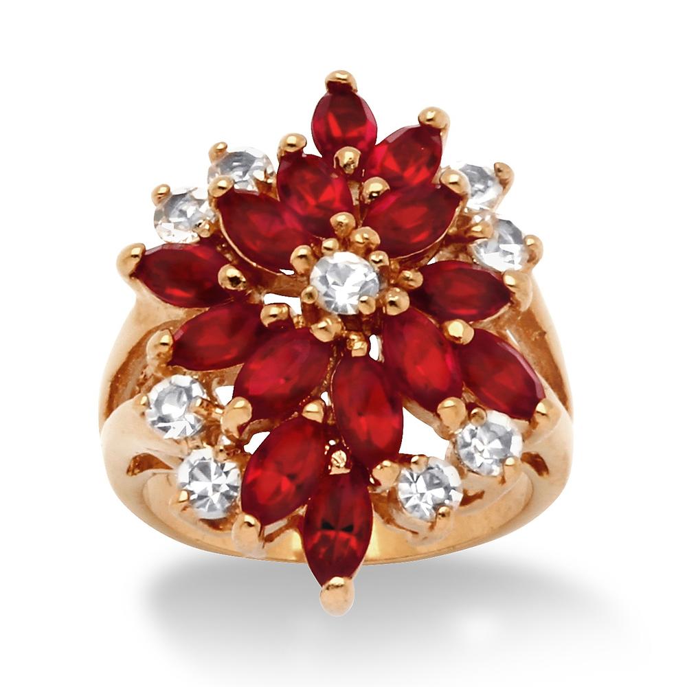 PalmBeach Jewelry Marquise-Cut Red Crystal and Round White Crystal 14k Yellow Gold-Plated Cocktail Ring