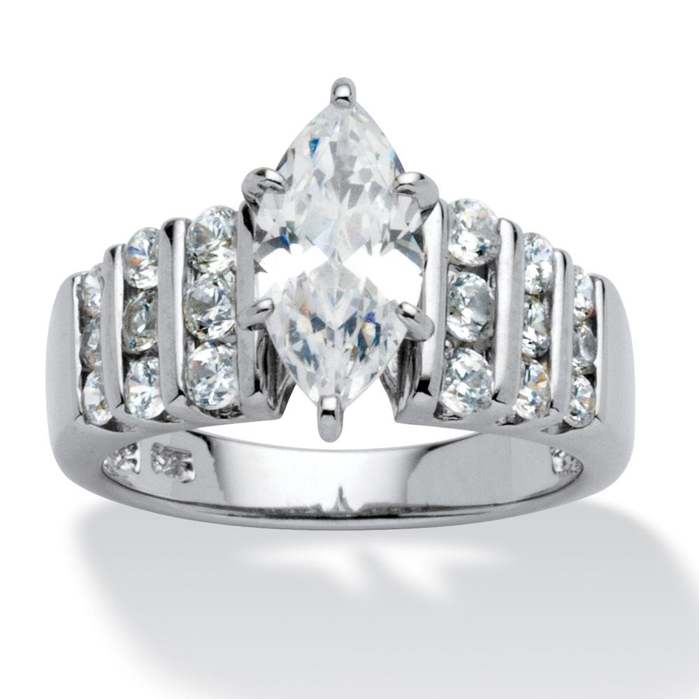 2.84 TCW Marquise-Cut and Round Cubic Zirconia Platinum over Sterling Silver Ring