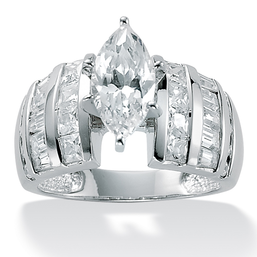 3.87 TCW Marquise-Cut Cubic Zirconia Platinum over Sterling Silver Engagement Anniversary Ring