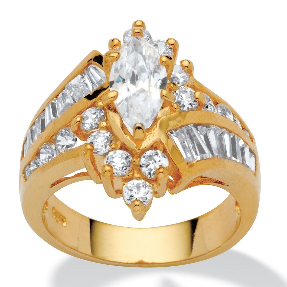 3.20 TCW Marquise-Cut and Baguette-Cut Cubic Zirconia 18k Yellow Gold over Sterling Silver Ring