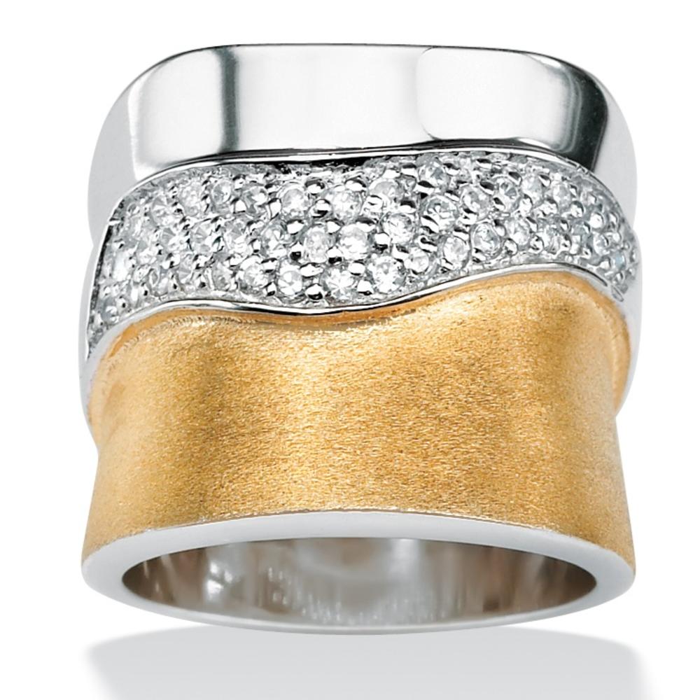 5/8 TCW Cubic Zirconia Pave 18k Yellow Gold over Sterling Silver Polished and Textured Ring