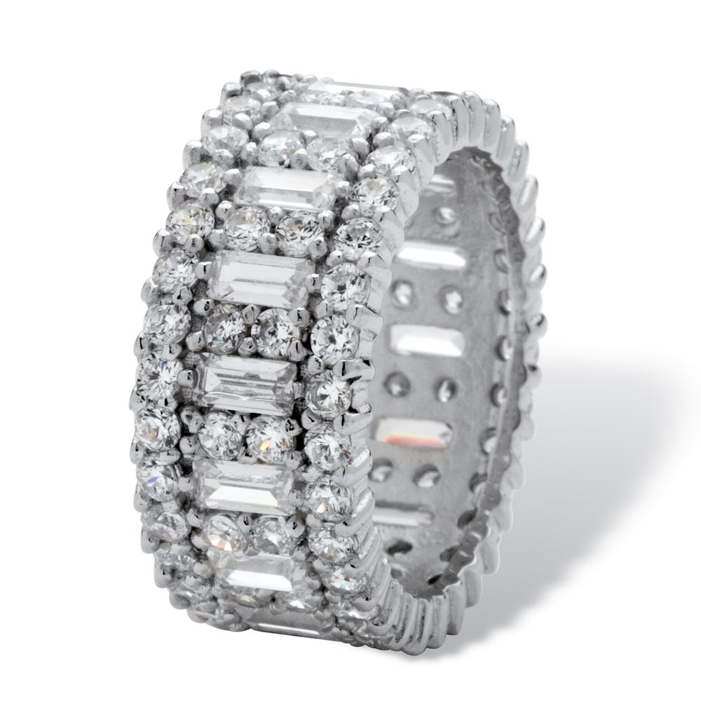 4.80 TCW Emerald-Cut Cubic Zirconia Platinum over Sterling Silver Eternity Band Ring