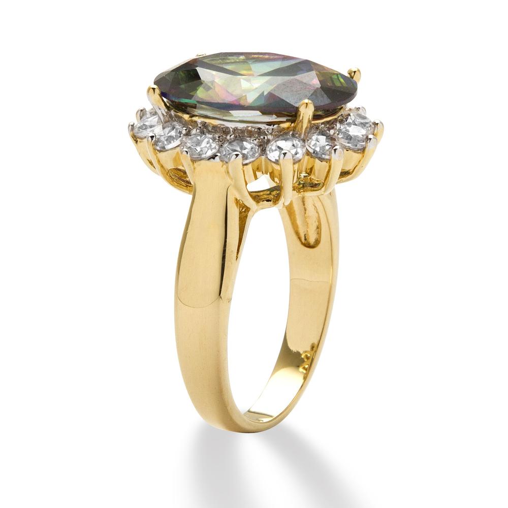 10.72 TCW Oval Cut Cubic Zirconia 14k Gold-Plated Mystic-Colored Cocktail Ring