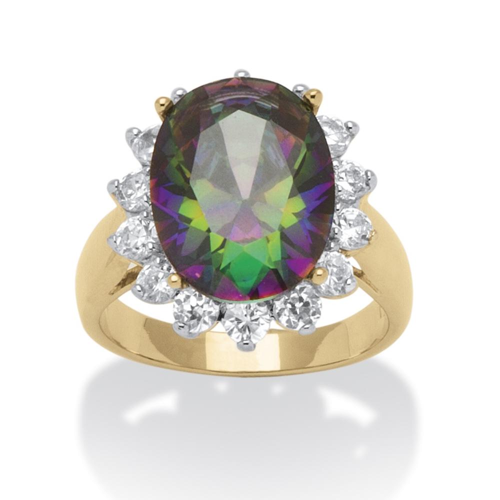 10.72 TCW Oval Cut Cubic Zirconia 14k Gold-Plated Mystic-Colored Cocktail Ring