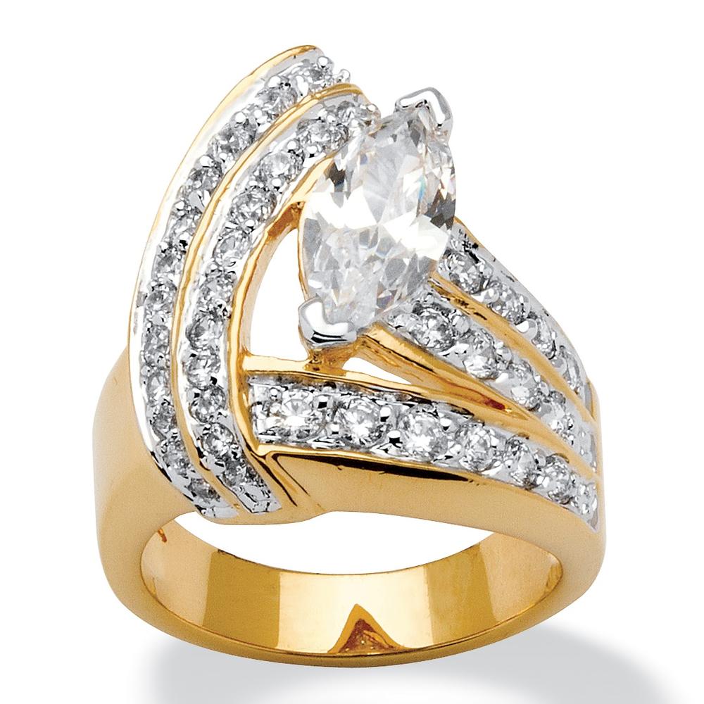 PalmBeach Jewelry 3.08 TCW Marquise-Cut Cubic Zirconia 14k Yellow Gold-Plated Wrap Ring