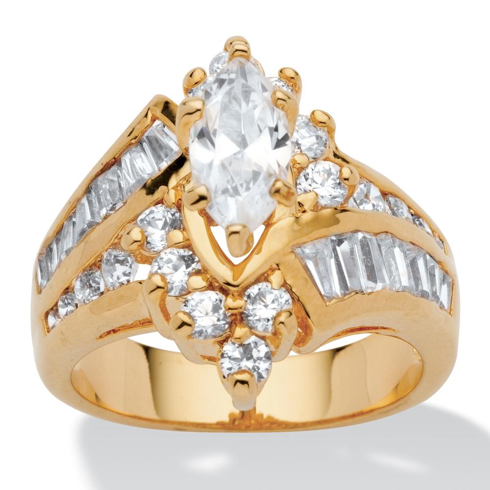 3.20 TCW Marquise-Cut Cubic Zirconia 14k Yellow Gold-Plated Ring