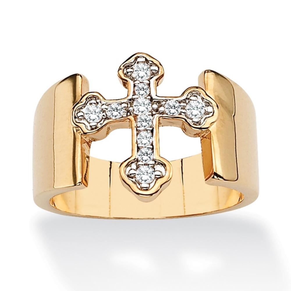 PalmBeach Jewelry Round Cubic Zirconia Accent Cross Band in Yellow Gold Tone