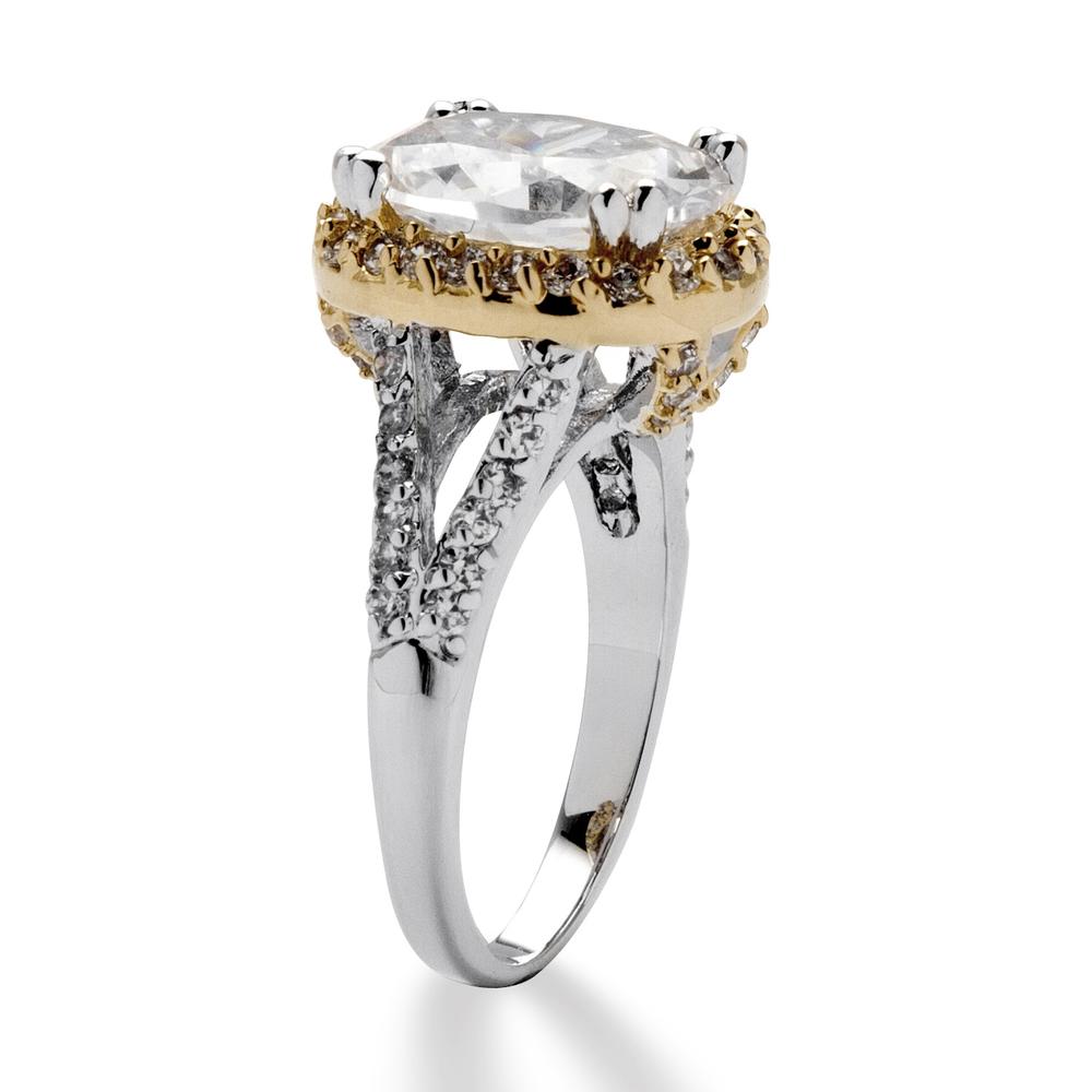 5.55 TCW Oval-Cut and Round Cubic Zirconia Engagement Ring in Silvertone and Yellow Gold Tone