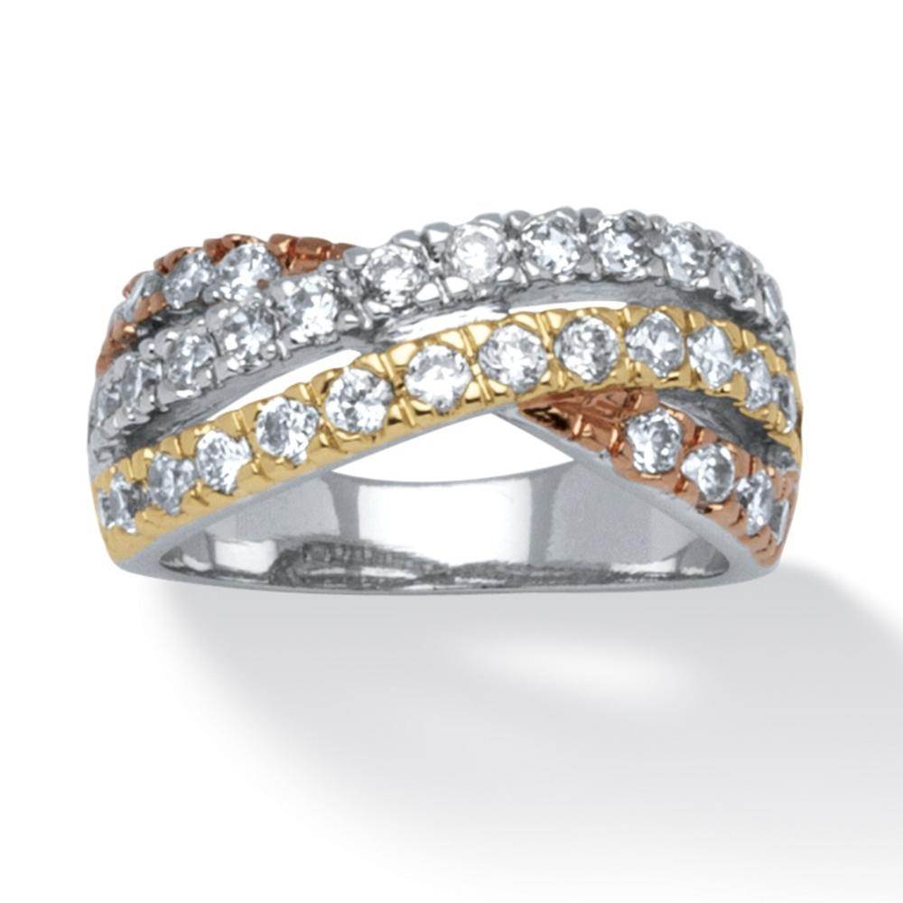 1.15 TCW Cubic Zirconia Twist Ring in Yellow Gold Tone  Silvertone and Rose Gold-Plated