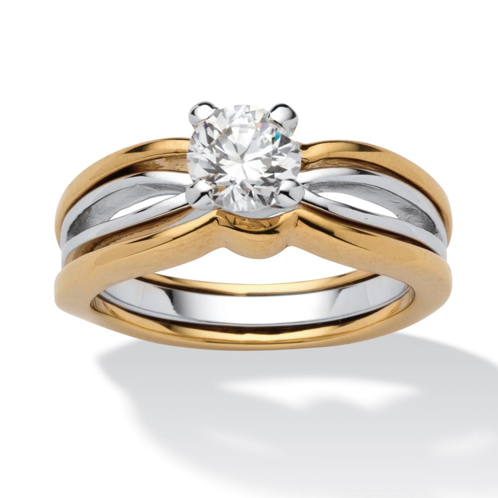 1.00 TCW Round Cubic Zirconia 14k Yellow Gold-Plated Two-Tone Engagement Anniversary Ring