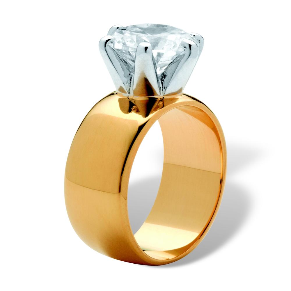 4-Carat Round Cubic Zirconia 14k Yellow Gold-Plated Solitaire Ring