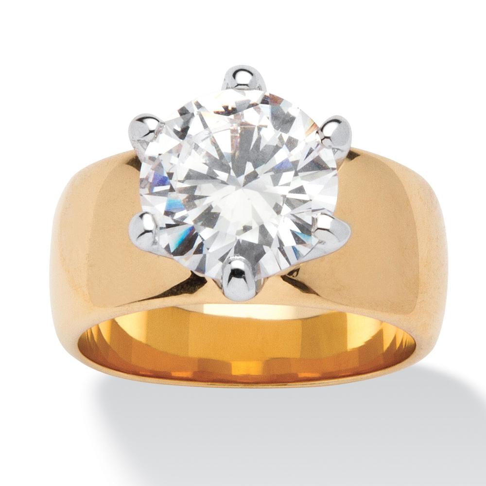 4-Carat Round Cubic Zirconia 14k Yellow Gold-Plated Solitaire Ring
