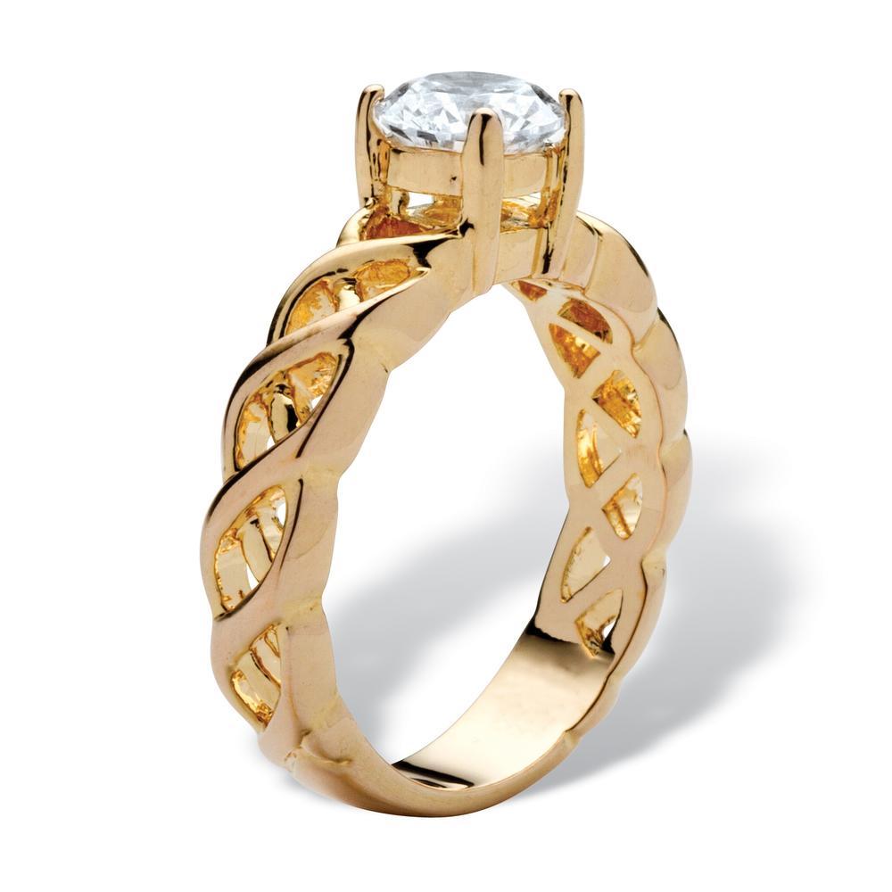 1.08 TCW Round Cubic Zirconia 14k Yellow Gold Plated Solitaire Bridal Engagement Lattice Ring
