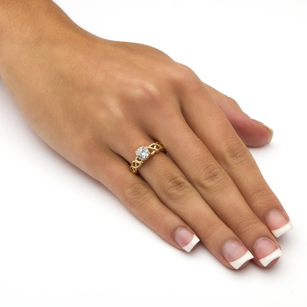1.08 TCW Round Cubic Zirconia 14k Yellow Gold Plated Solitaire Bridal Engagement Lattice Ring