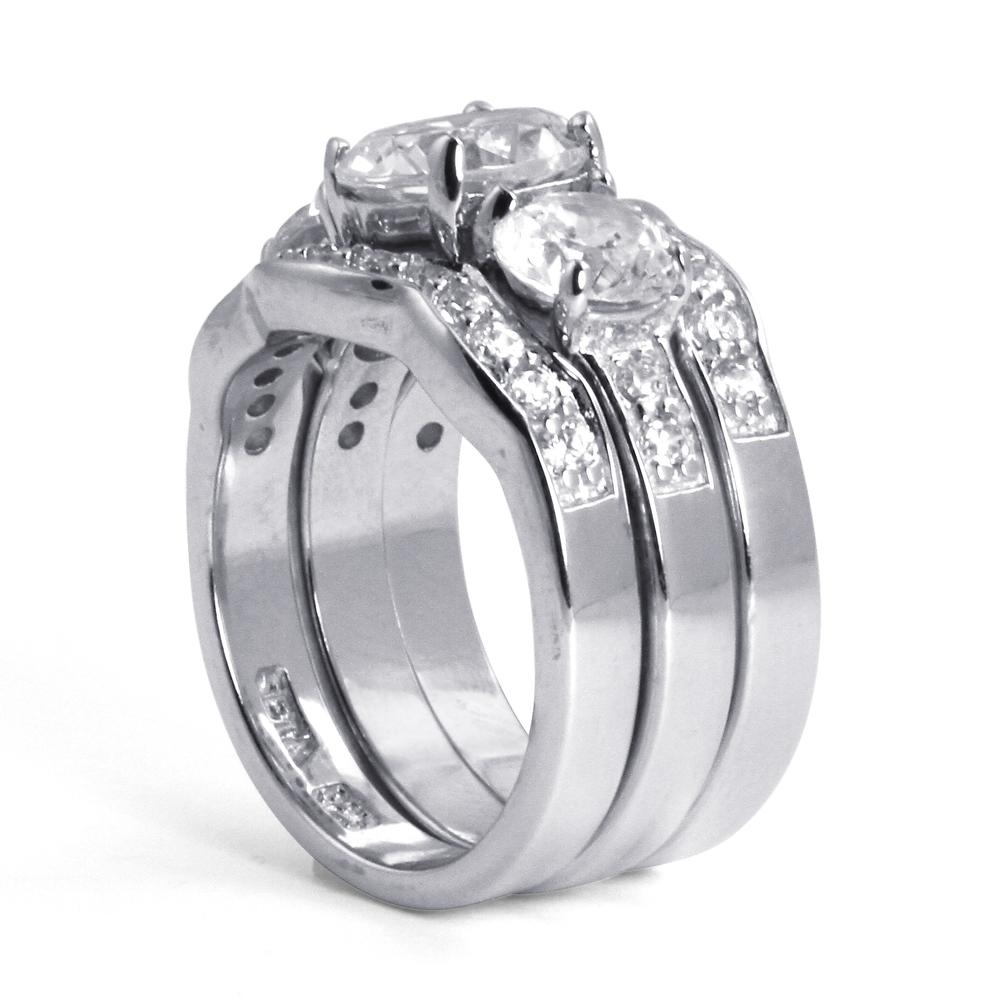 4.43 TCW Round Cubic Zirconia Sterling Silver Bridal Engagement Ring Wedding Band Set