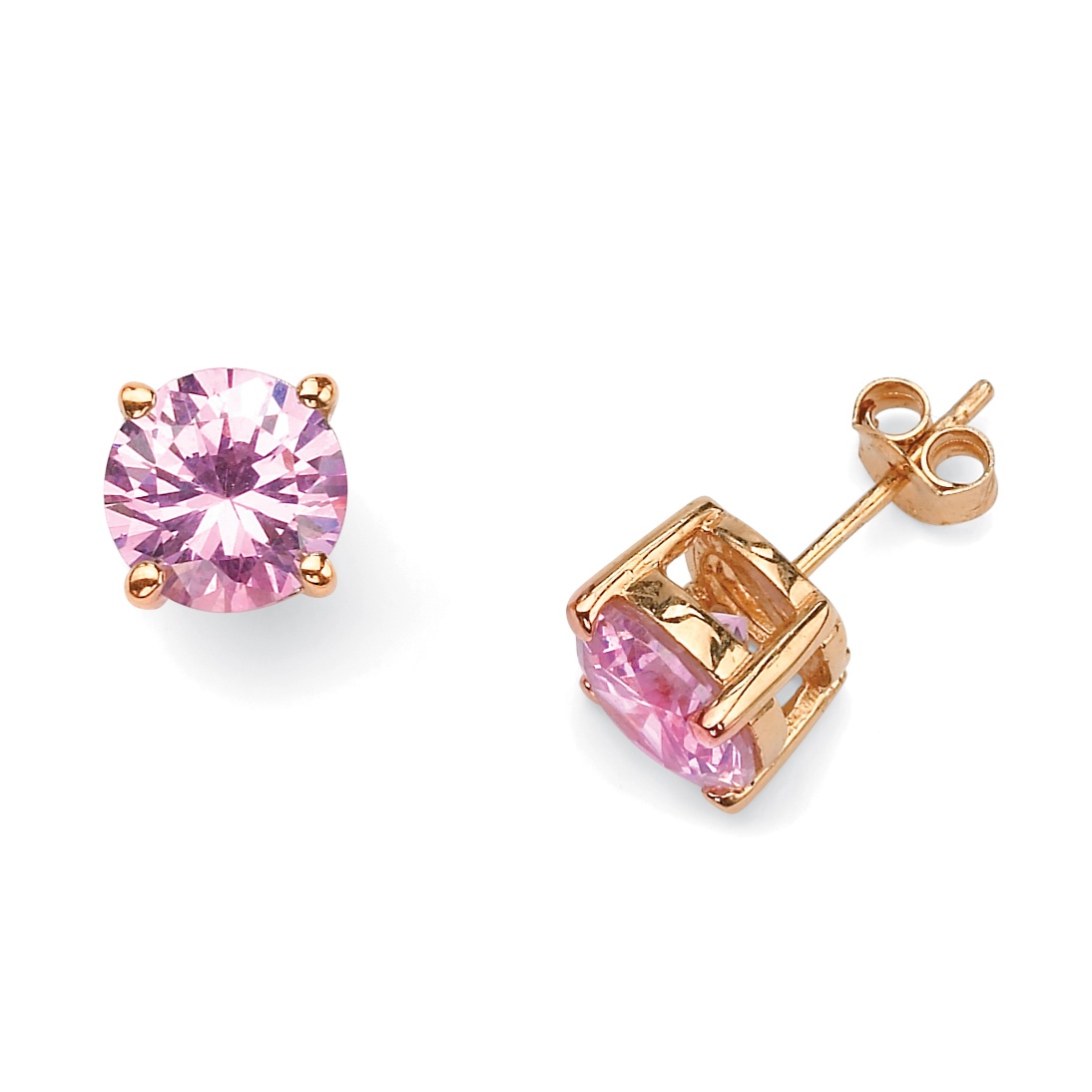 4 TCW Round Pink Cubic Zirconia 14k Yellow Gold-Plated Stud Earrings