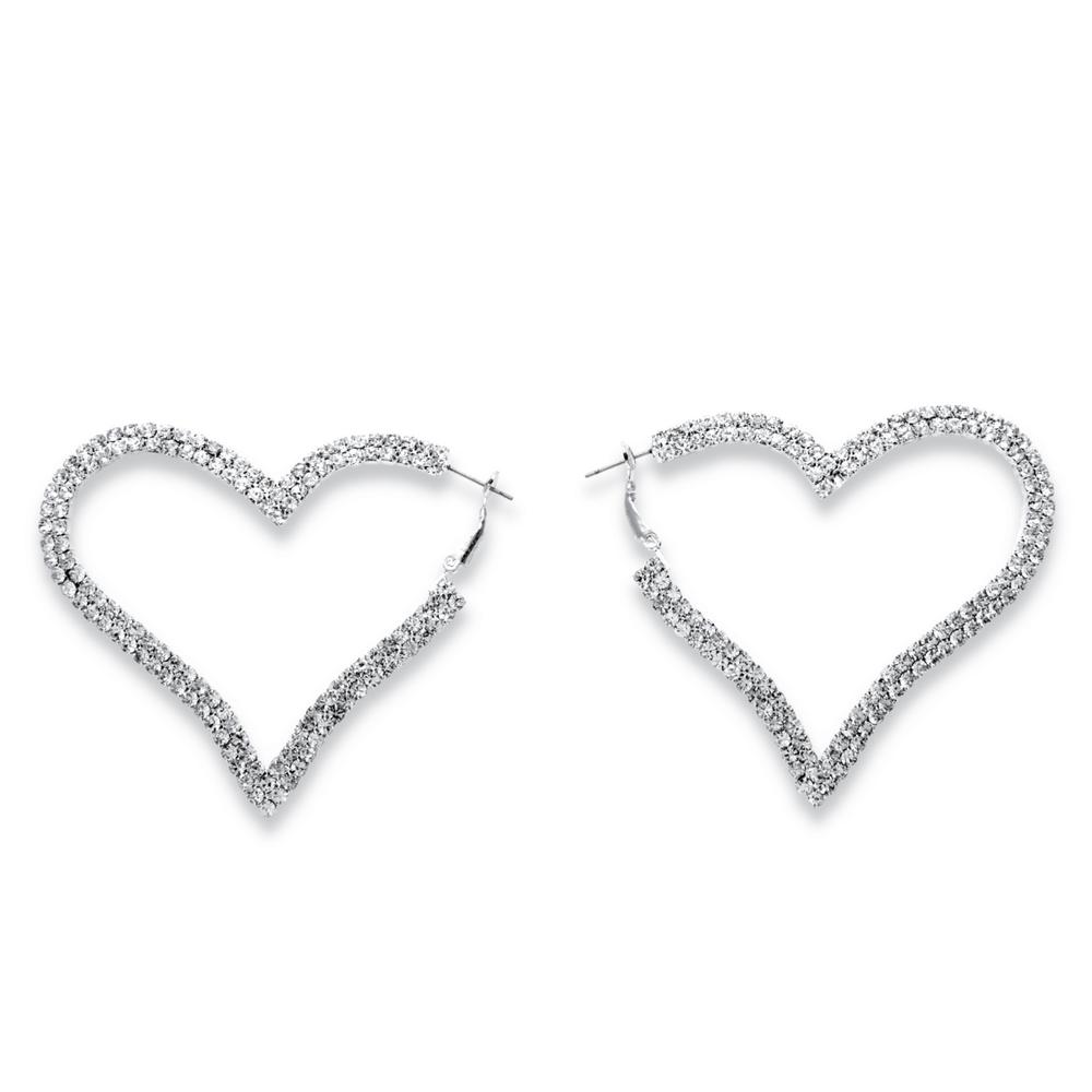 Round Crystal Silvertone Heart-Shaped Hoop Earrings