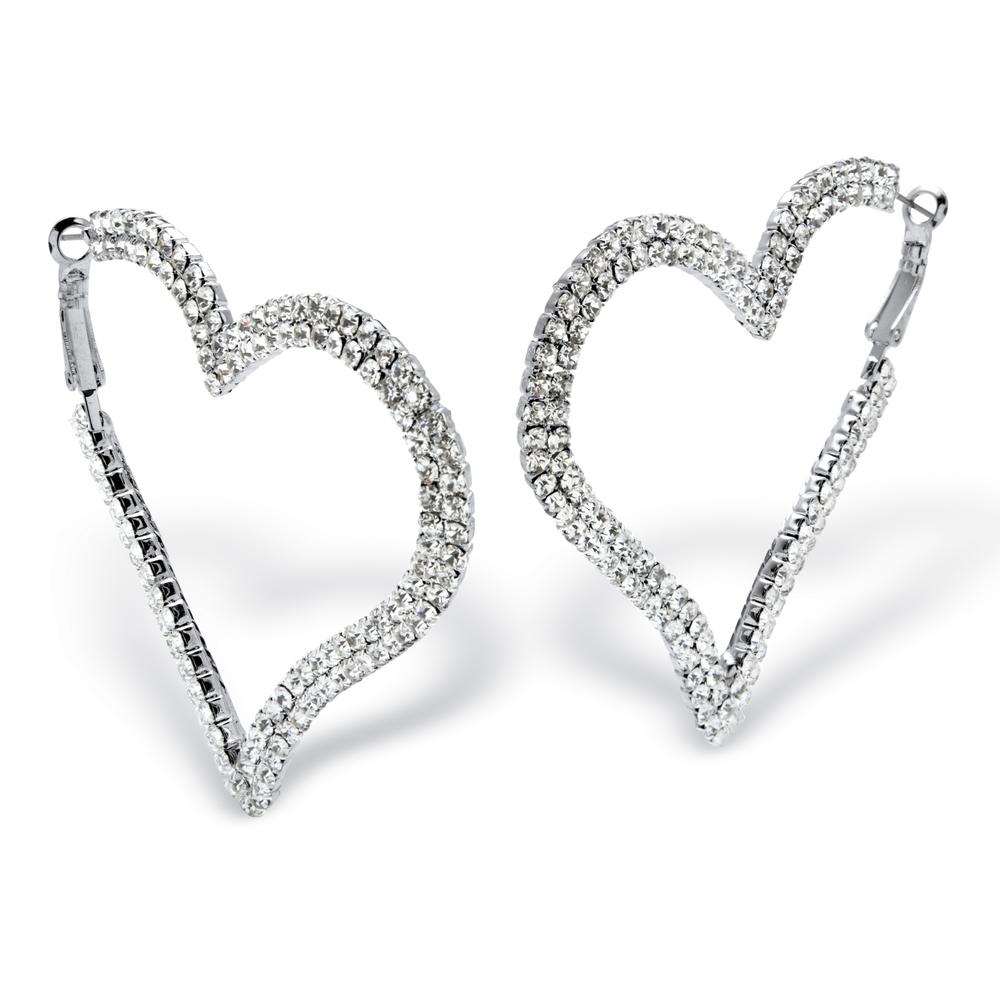 Round Crystal Silvertone Heart-Shaped Hoop Earrings