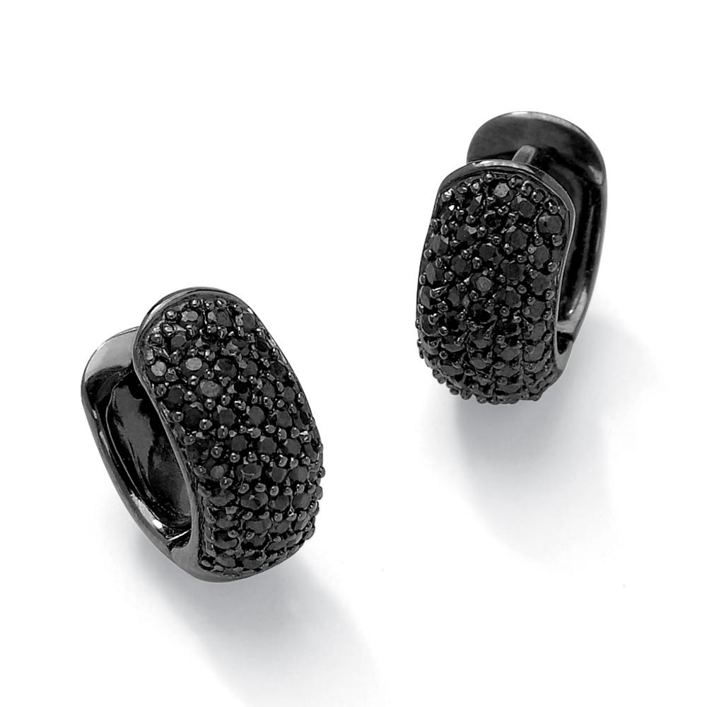 1.37 TCW Black Cubic Zirconia Black Rhodium-Plated Huggie-Style Hoop Earrings