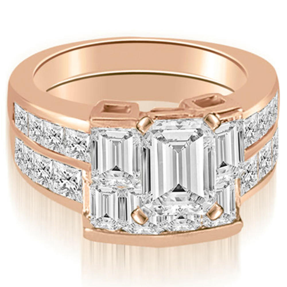 3.25 cttw. 14K Rose Gold Channel Diamond Princess and Emerald Cut Bridal Set (I1, H-I)