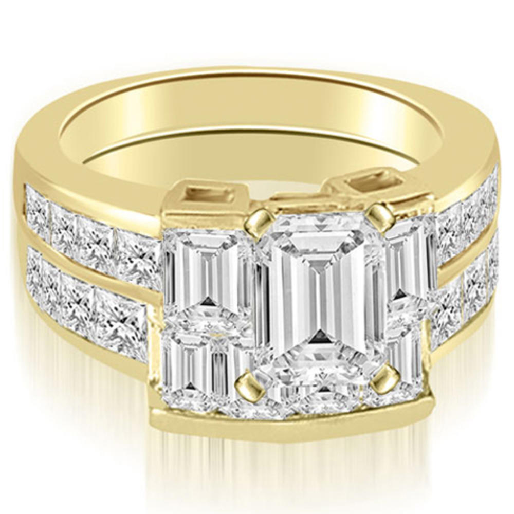 3.15 Cttw Emerald and Princess Cut 14k Yellow Gold Diamond Engagement Set