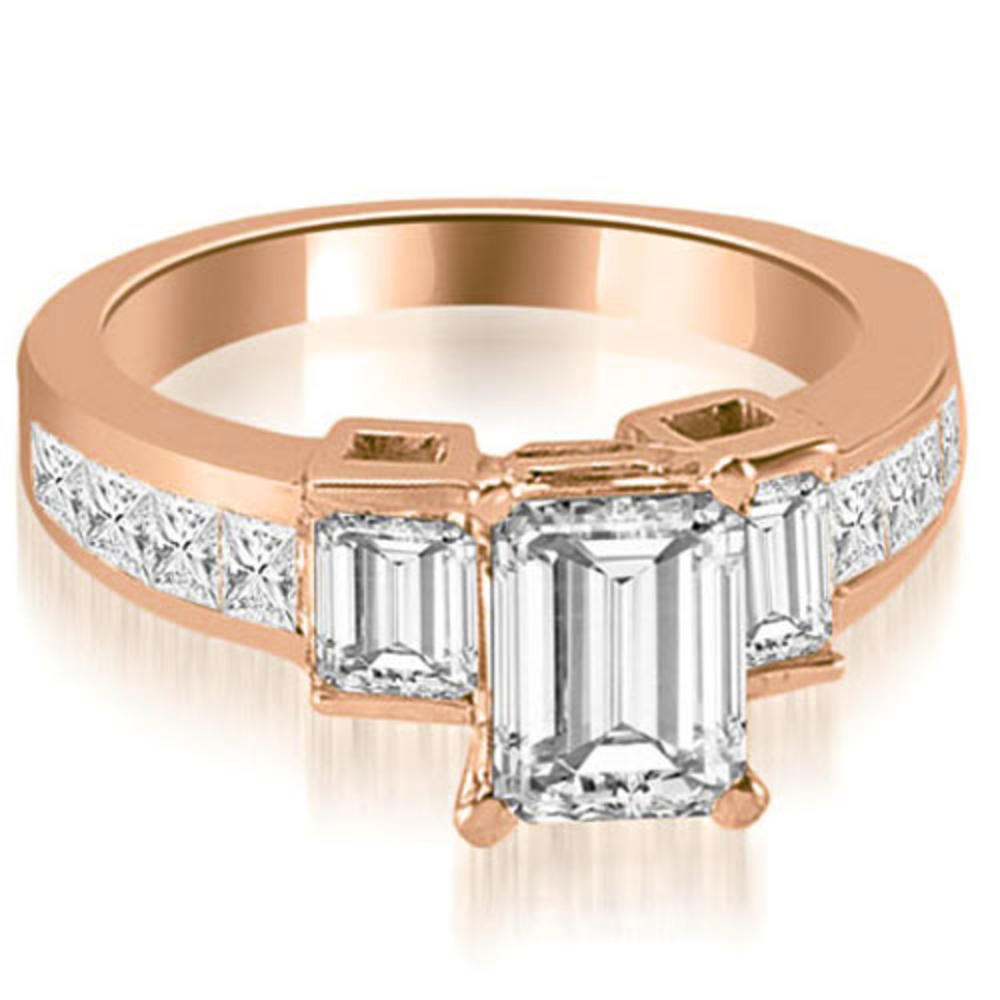 3.15 cttw. 18K Rose Gold Channel Diamond Princess and Emerald Cut Bridal Set (I1, H-I)