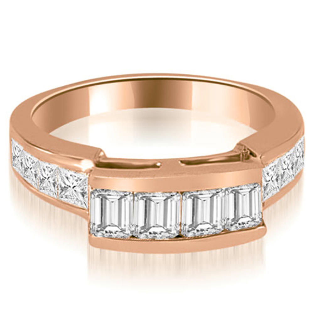 3.15 cttw. 18K Rose Gold Channel Diamond Princess and Emerald Cut Bridal Set (I1, H-I)