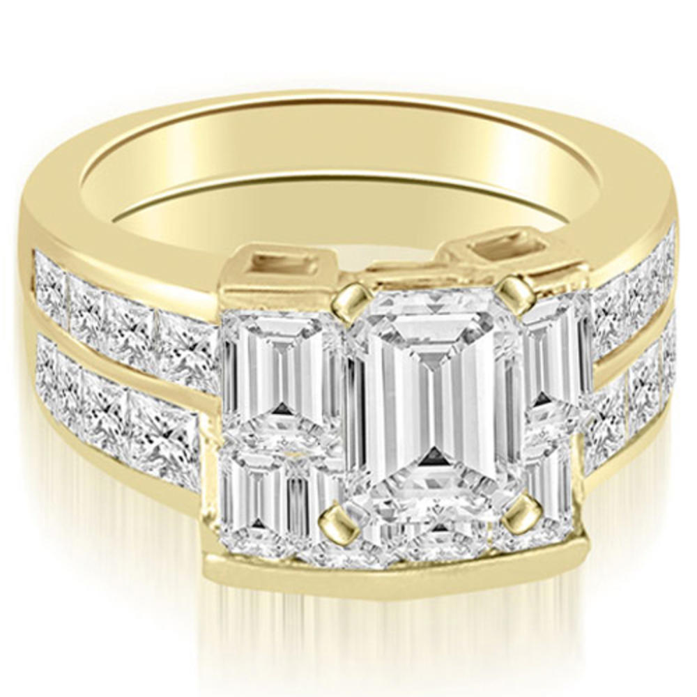 3.25 cttw. 18K Yellow Gold Channel Diamond Princess and Emerald Cut Bridal Set (I1, H-I)