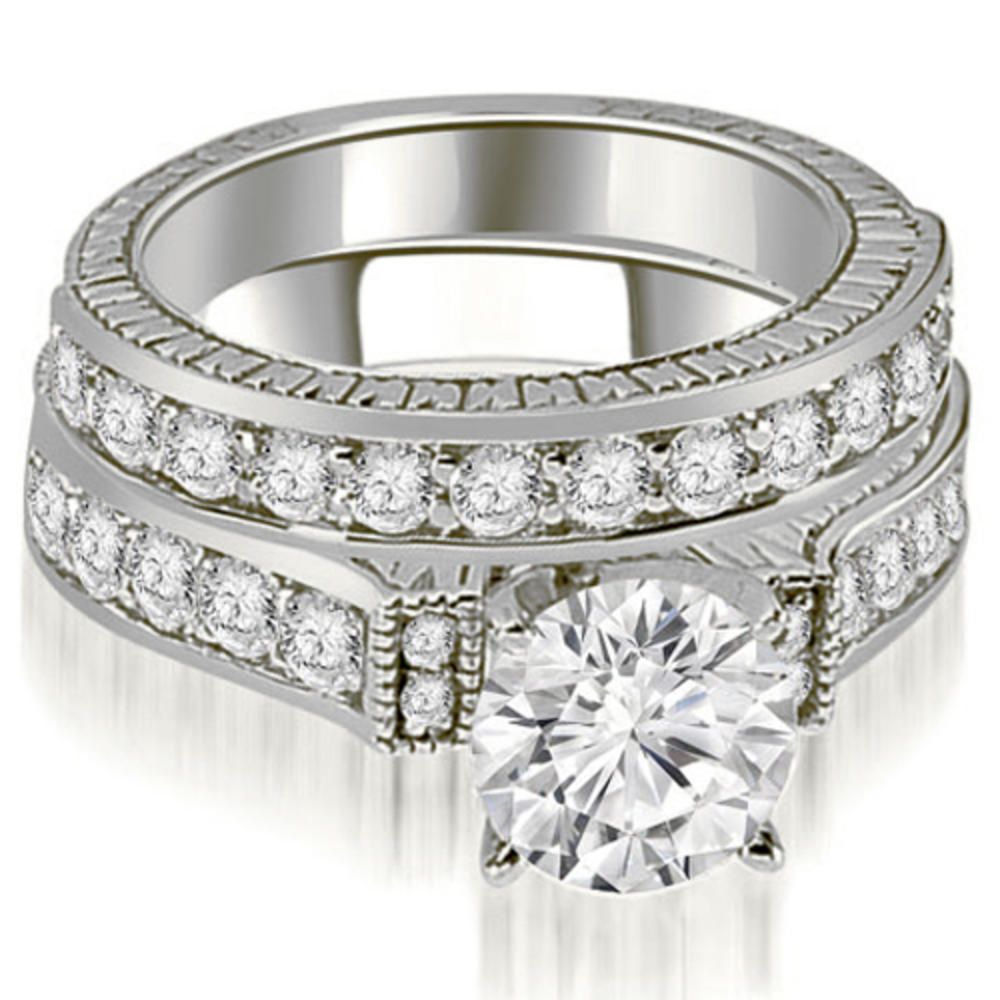 1.65 Cttw Round Cut 14k White Gold Diamond Engagement Ring Set