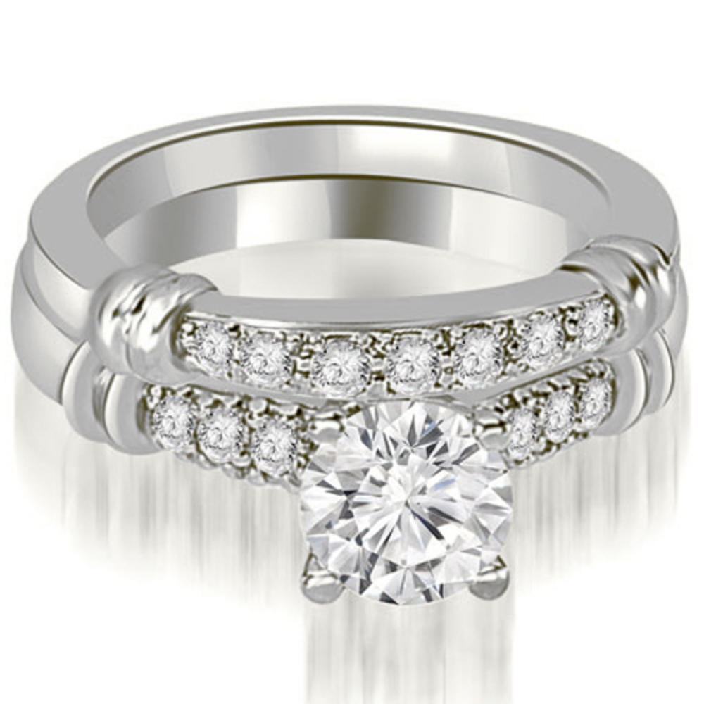 1.08 cttw Round-Cut 14k White Gold Diamond Engagement Ring Set