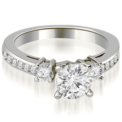 0.95 Cttw Round Cut 14K White Gold Diamond Engagement Ring