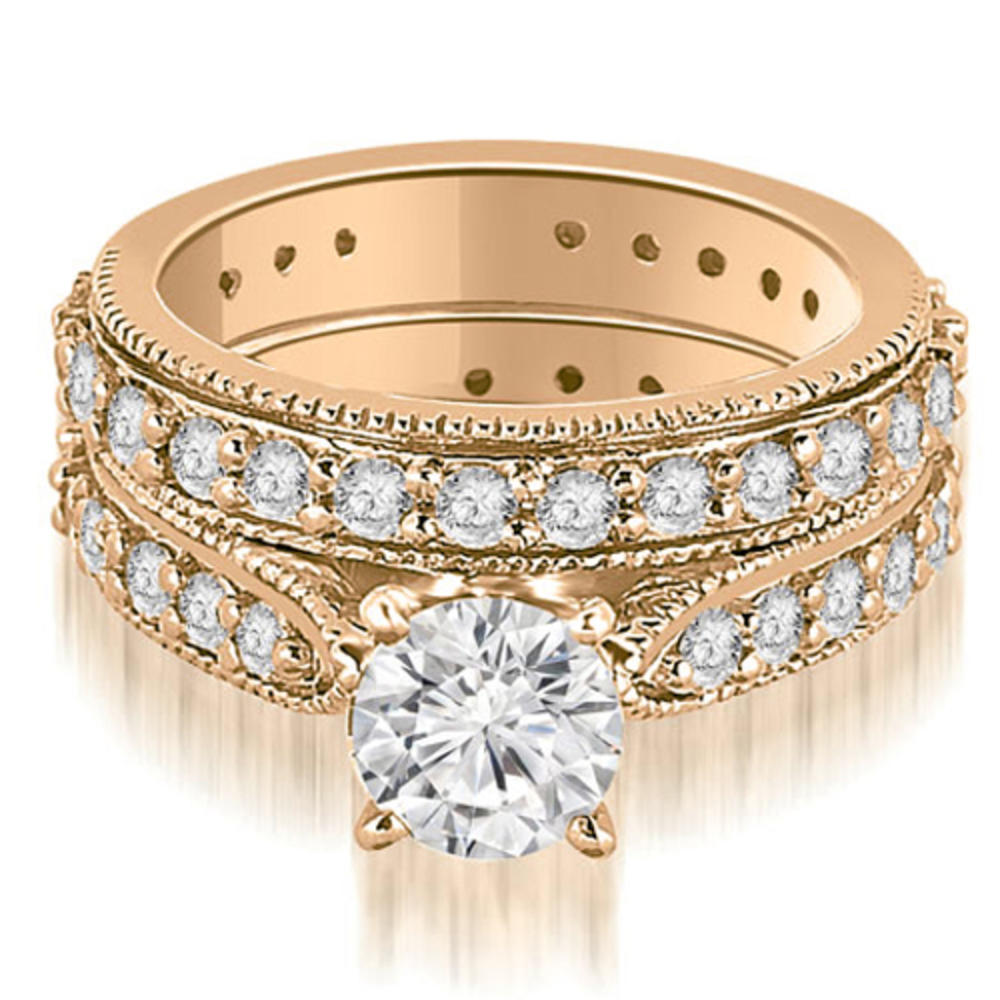 1.85 Cttw Round Cut 14k Rose Gold Eternity Diamond Bridal Set
