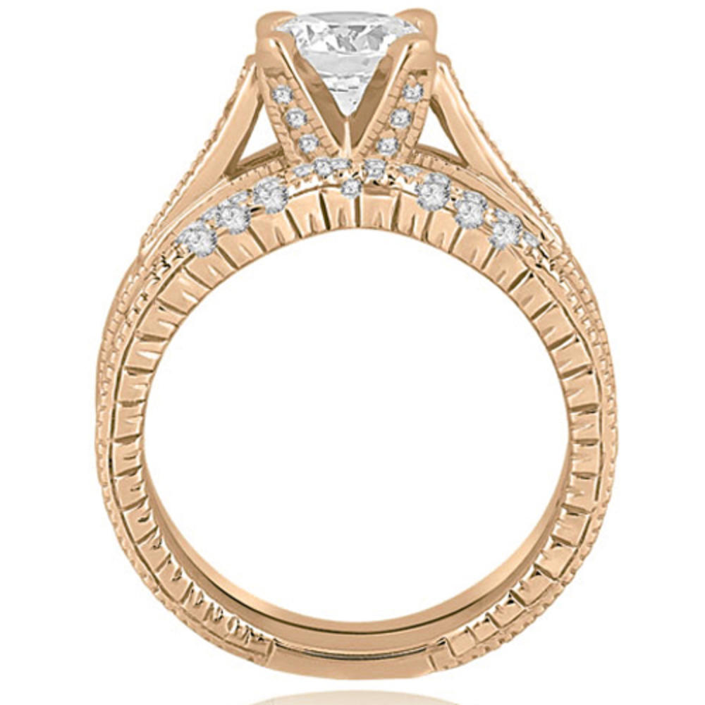 0.95 cttw. 14K Rose Gold Antique Cathedral Round Cut Diamond Engagement Set (I1, H-I)