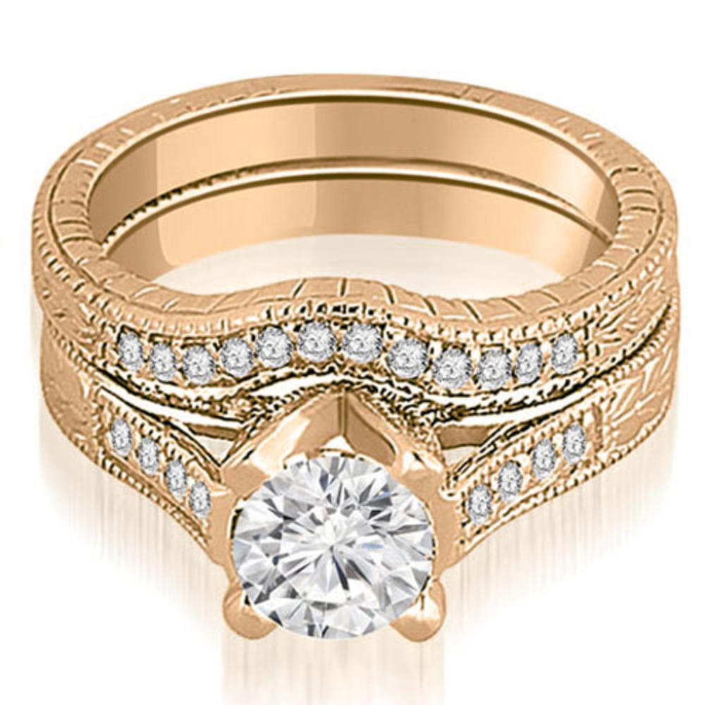 0.85 Cttw Round Cut 14K Rose Gold Diamond Engagement Ring Set