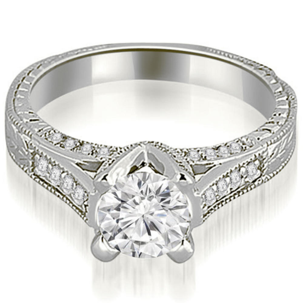 14K White Gold 0.70 cttw Antique Cathedral Round Cut Diamond Engagement Ring (I1, H-I)