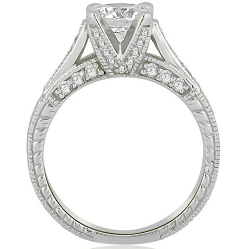 18K White Gold 0.70 cttw. Antique Cathedral Round Cut Diamond Engagement Ring (I1, H-I)