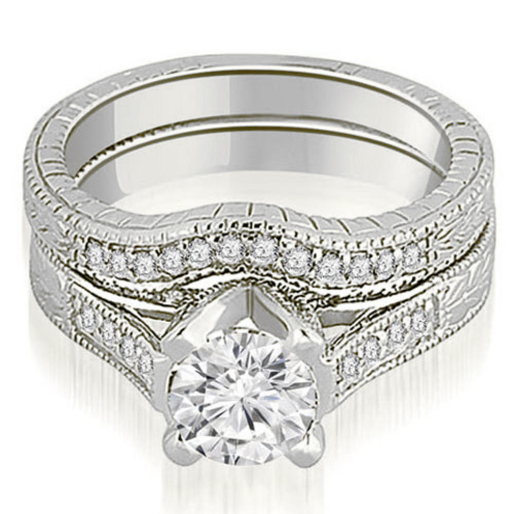 0.95 Cttw. Round Cut 18K White Gold Diamond Bridal Set