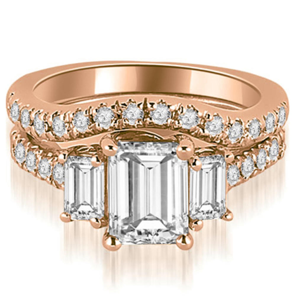 2.25 cttw. 18K Rose Gold Lucida Three-Stone Diamond Emerald Cut Bridal Set (I1, H-I)