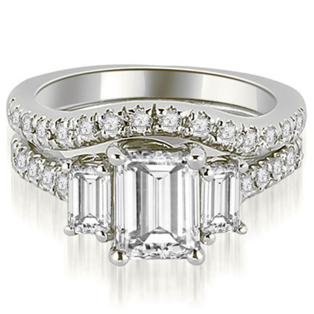 2.25 cttw. 18K White Gold Lucida Three-Stone Diamond Emerald Cut Bridal Set (I1, H-I)