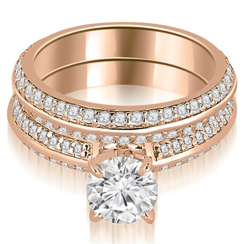 Buy AMCOR 1.95 cttw. 18K Rose Gold Knife Edge Matching Round Cut Diamond Bridal Set (I1, H-I) Near colorless G-J by AMCOR