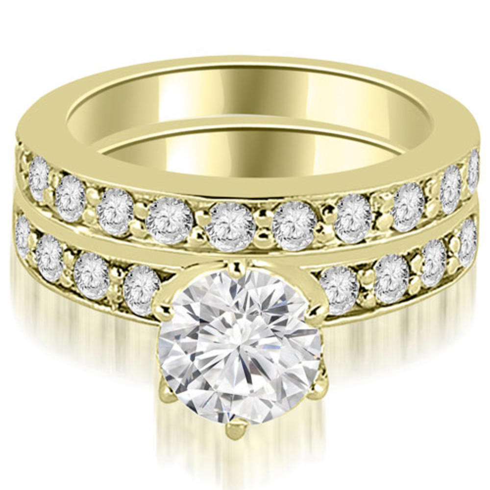 1.7 Cttw Round 18K Yellow Gold Diamond Wedding, Engagement Rings