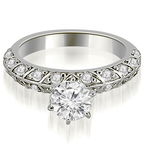 0.95 Cttw. Round Cut 14K White Gold Diamond Engagement Ring