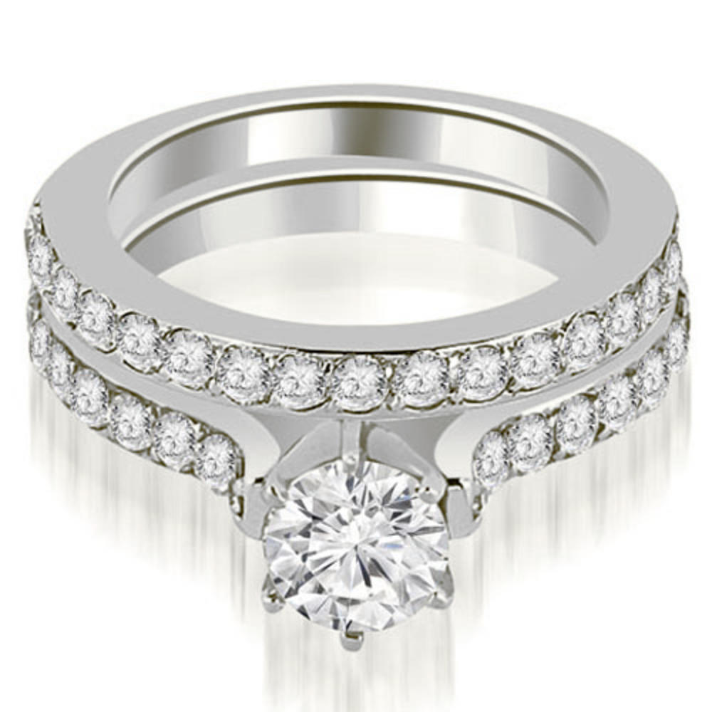 1.65 Cttw Round Cut 18k White Gold Diamond Engagement Ring Set