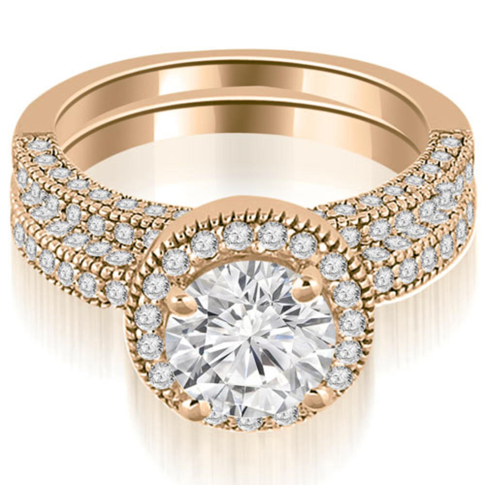 1.60 Cttw Round Cut 14k Rose Gold Diamond Engagement Ring Set