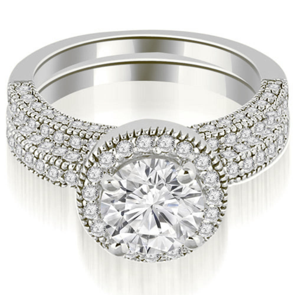 1.85 Cttw Round-Cut 18K White Gold Diamond Halo Bridal Set